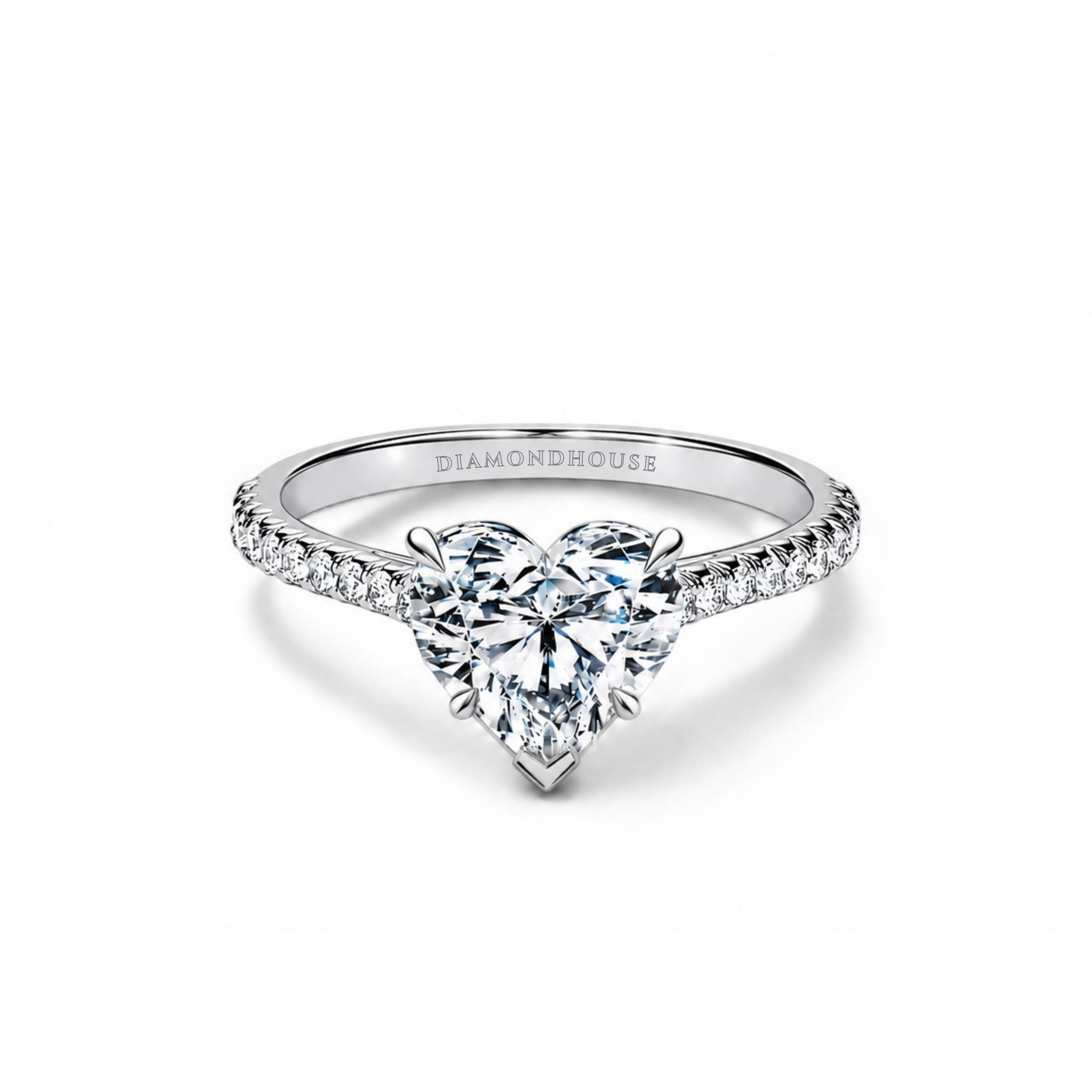 Anello solitario Artiglio stile Cartier con diamanti sul gambo