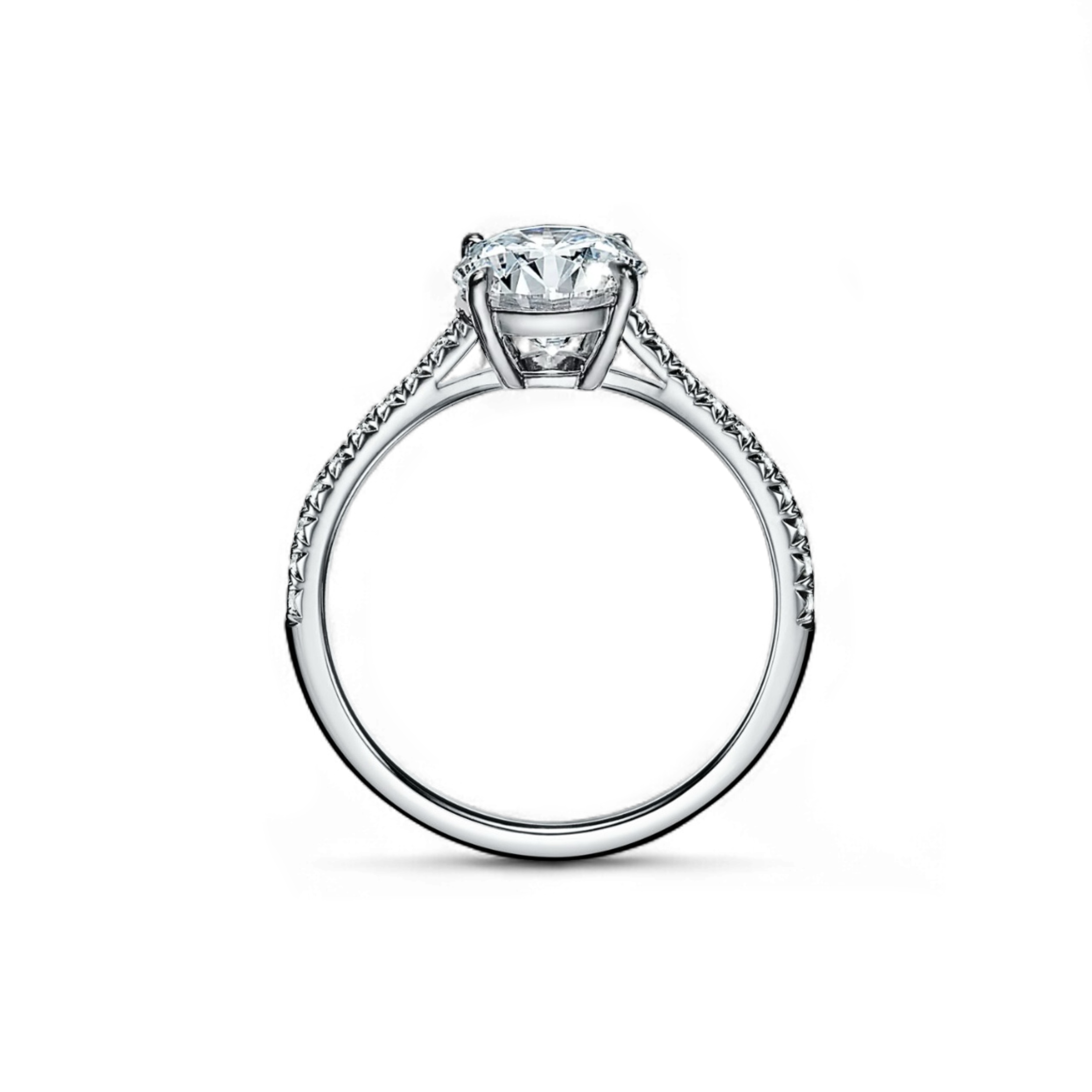 Anello solitario Artiglio stile Cartier con diamanti sul gambo con diamante taglio rotondo — vista 2