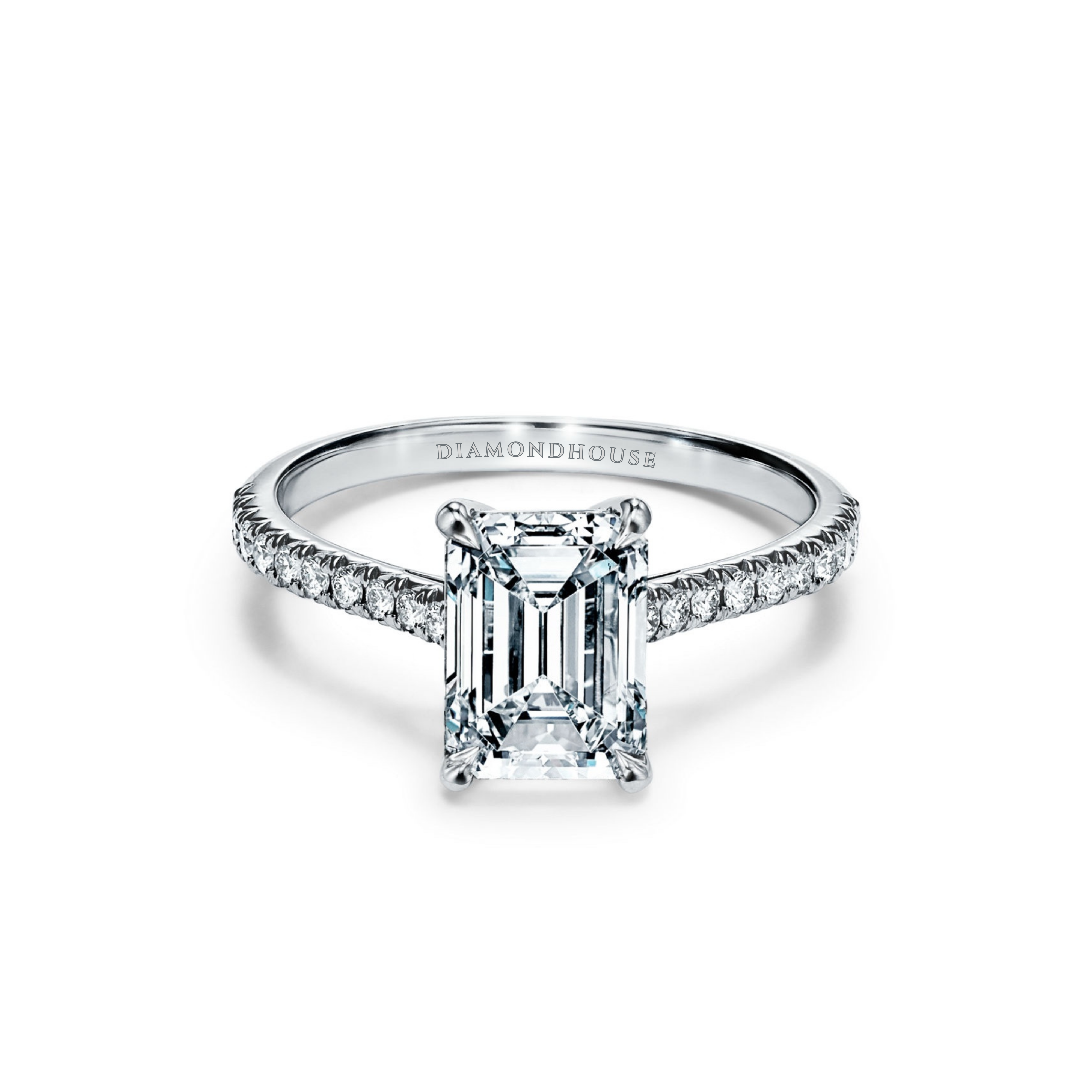 Anello solitario Artiglio stile Cartier con diamanti sul gambo