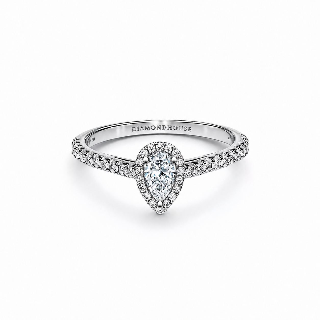 Anello di fidanzamento Anello solitario Halo con diamante taglio goccia — Diamond House Roma — vista 1