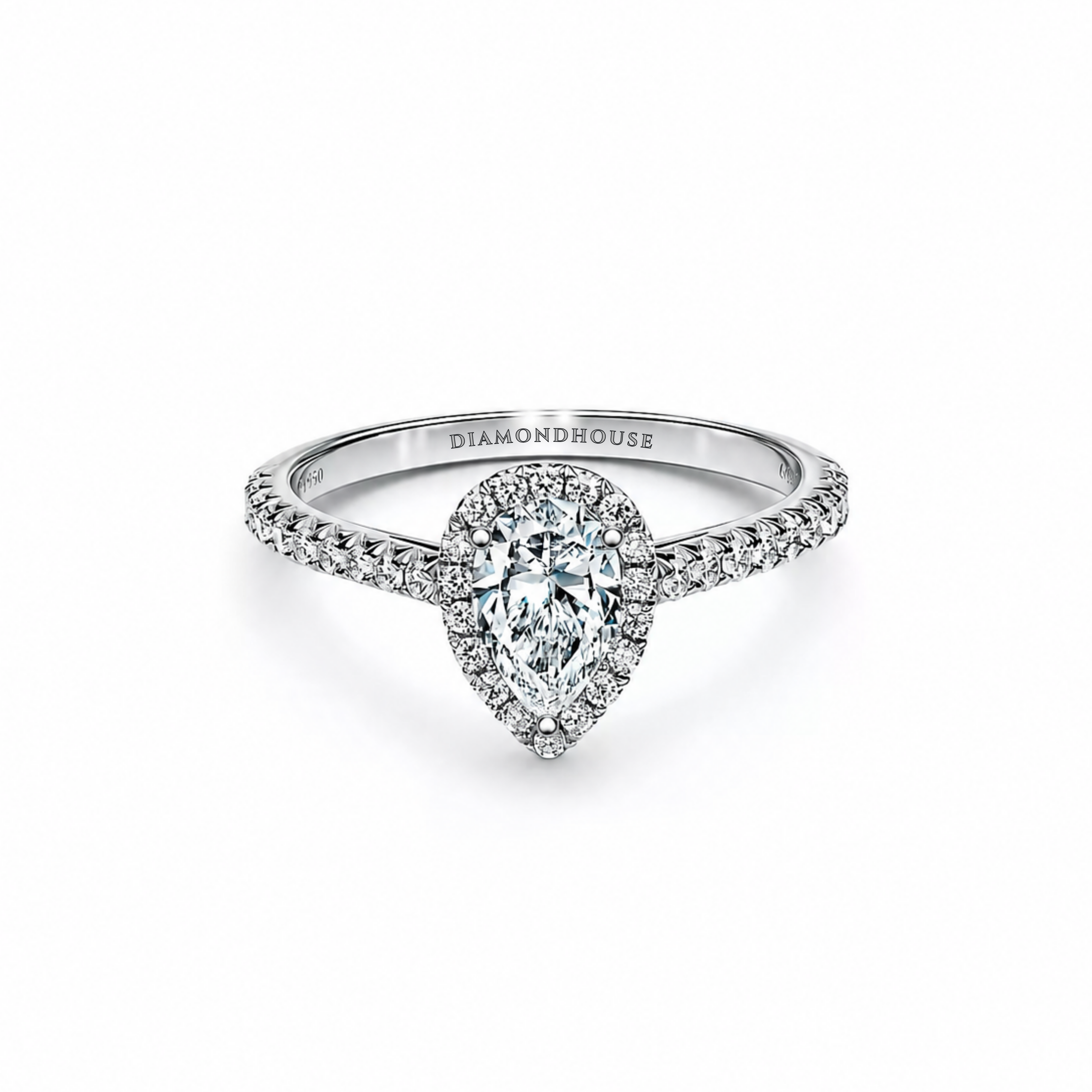 Anello di fidanzamento Anello solitario Halo con diamante taglio goccia — Diamond House Roma — vista 1