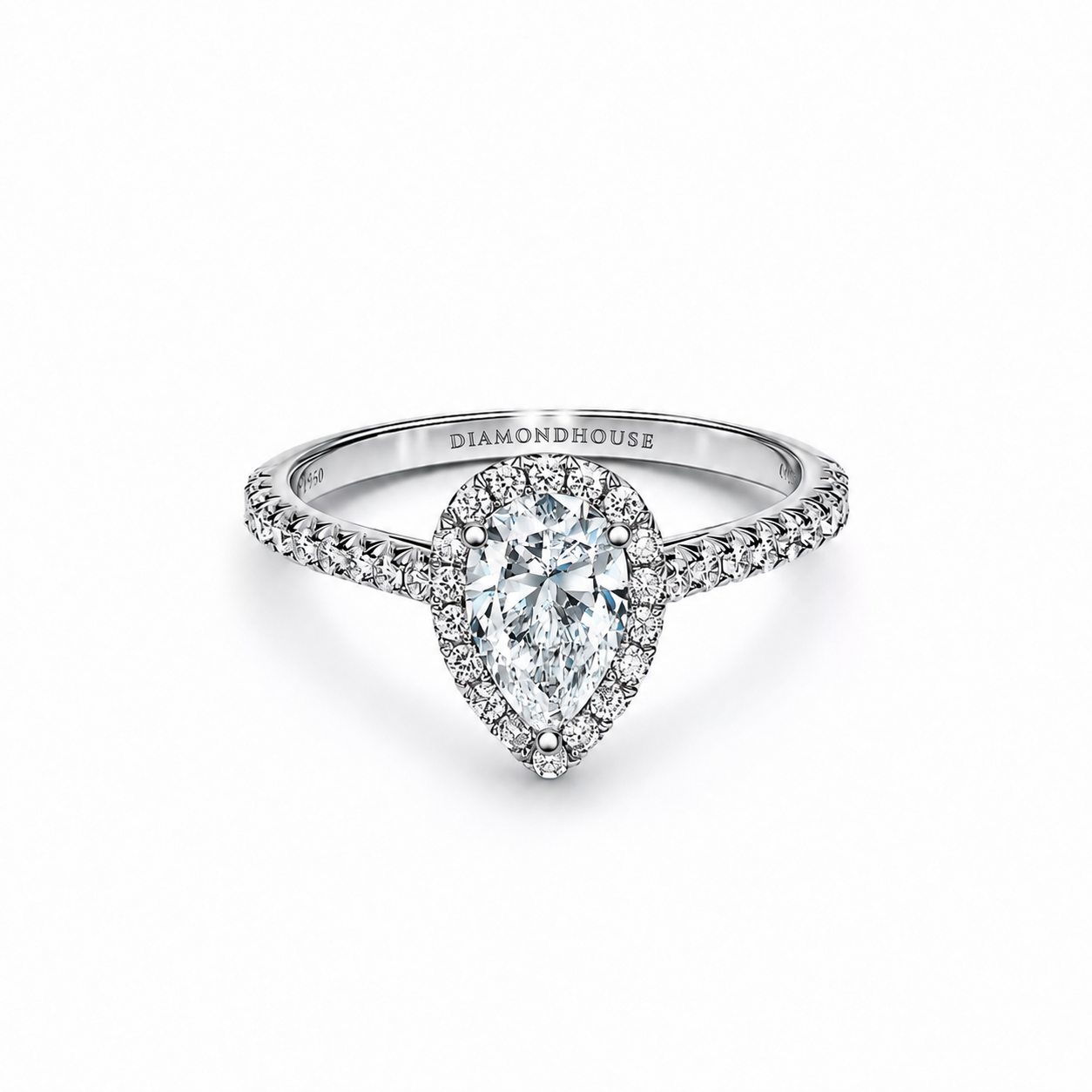 Anello di fidanzamento Anello solitario Halo con diamante taglio goccia — Diamond House Roma — vista 1