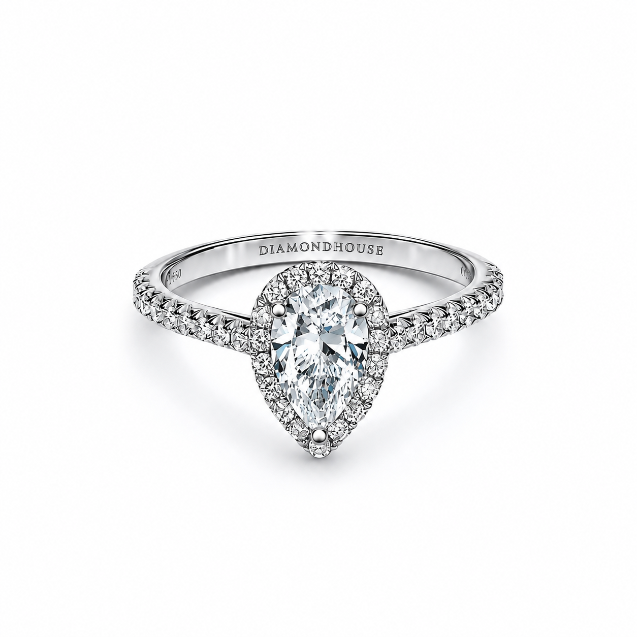 Anello di fidanzamento Anello solitario Halo con diamante taglio goccia — Diamond House Roma — vista 1