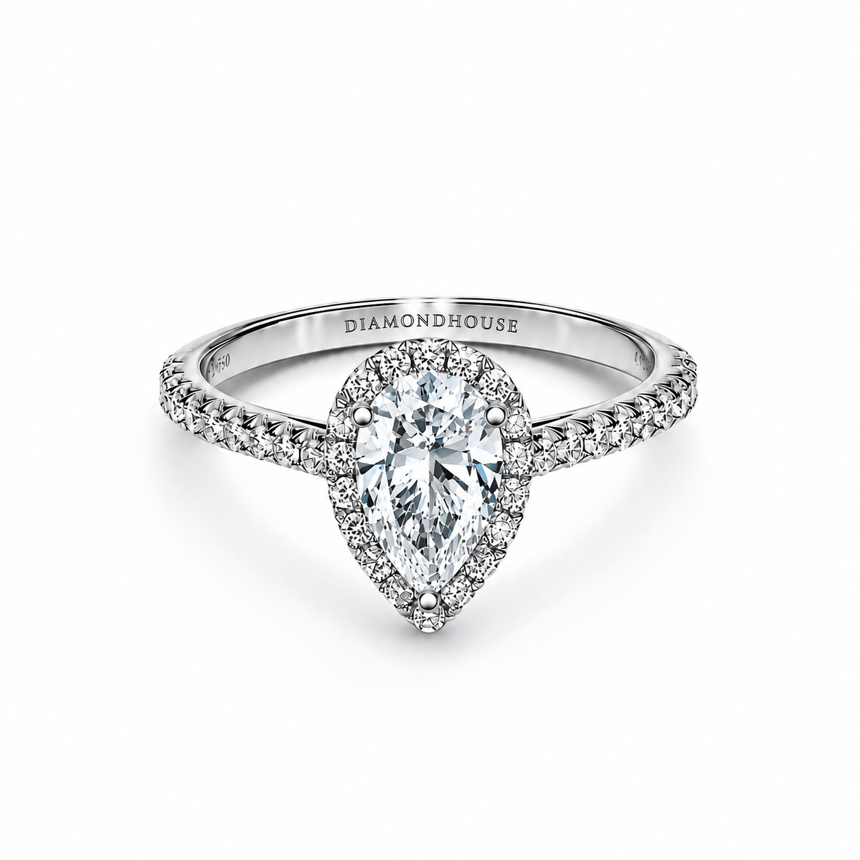 Anello di fidanzamento Anello solitario Halo con diamante taglio goccia — Diamond House Roma — vista 1