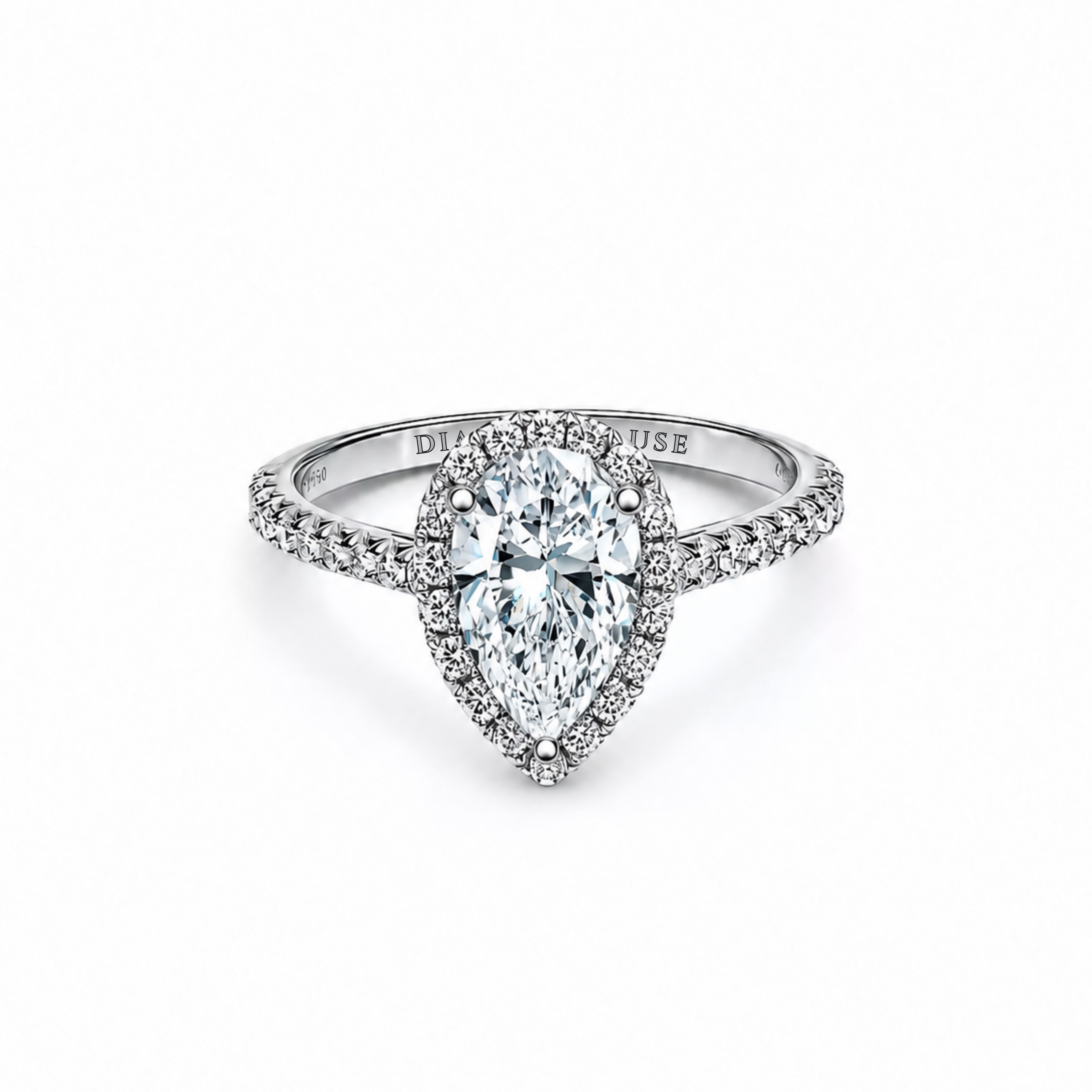 Anello di fidanzamento Anello solitario Halo con diamante taglio goccia — Diamond House Roma — vista 1
