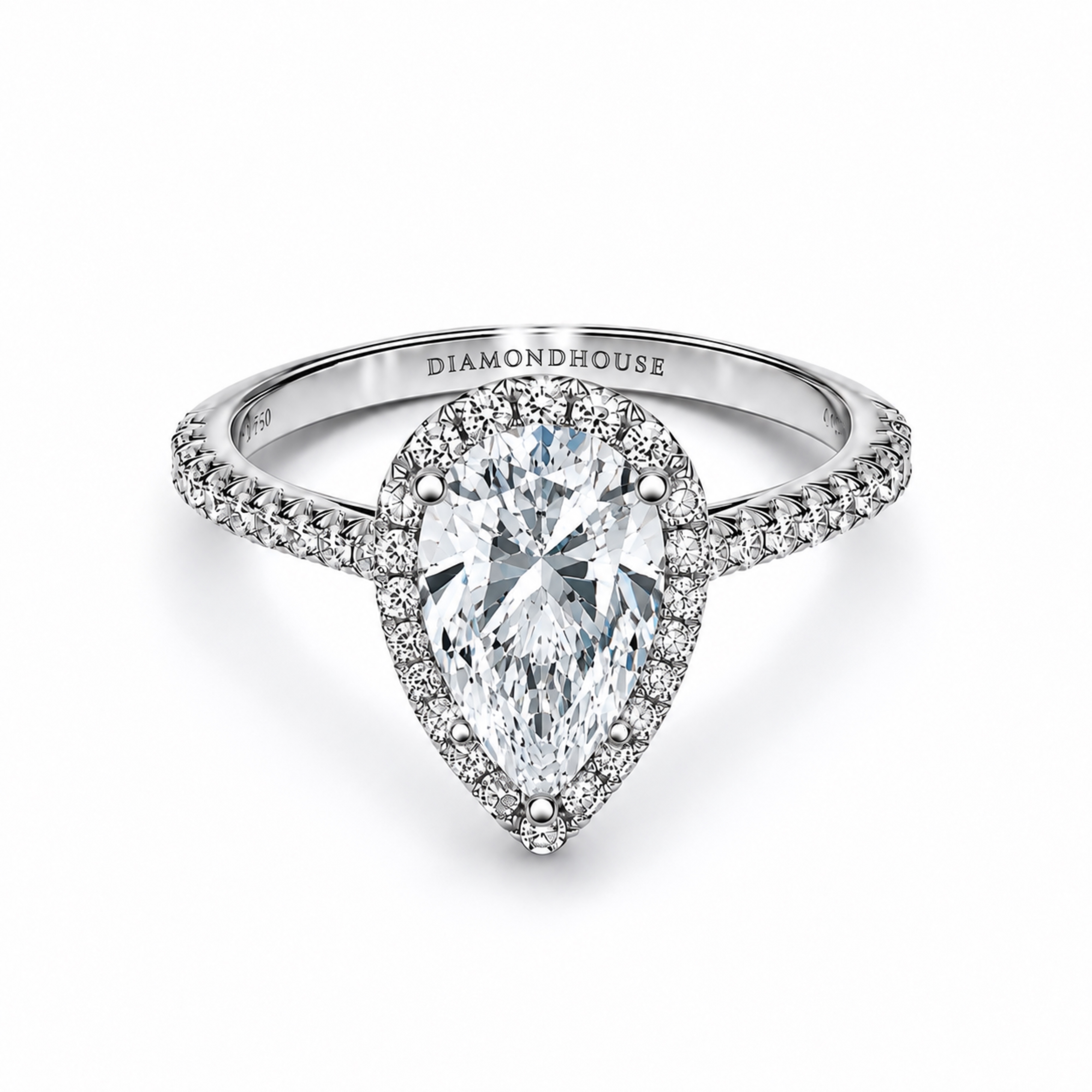 Anello di fidanzamento Anello solitario Halo con diamante taglio goccia — Diamond House Roma — vista 1