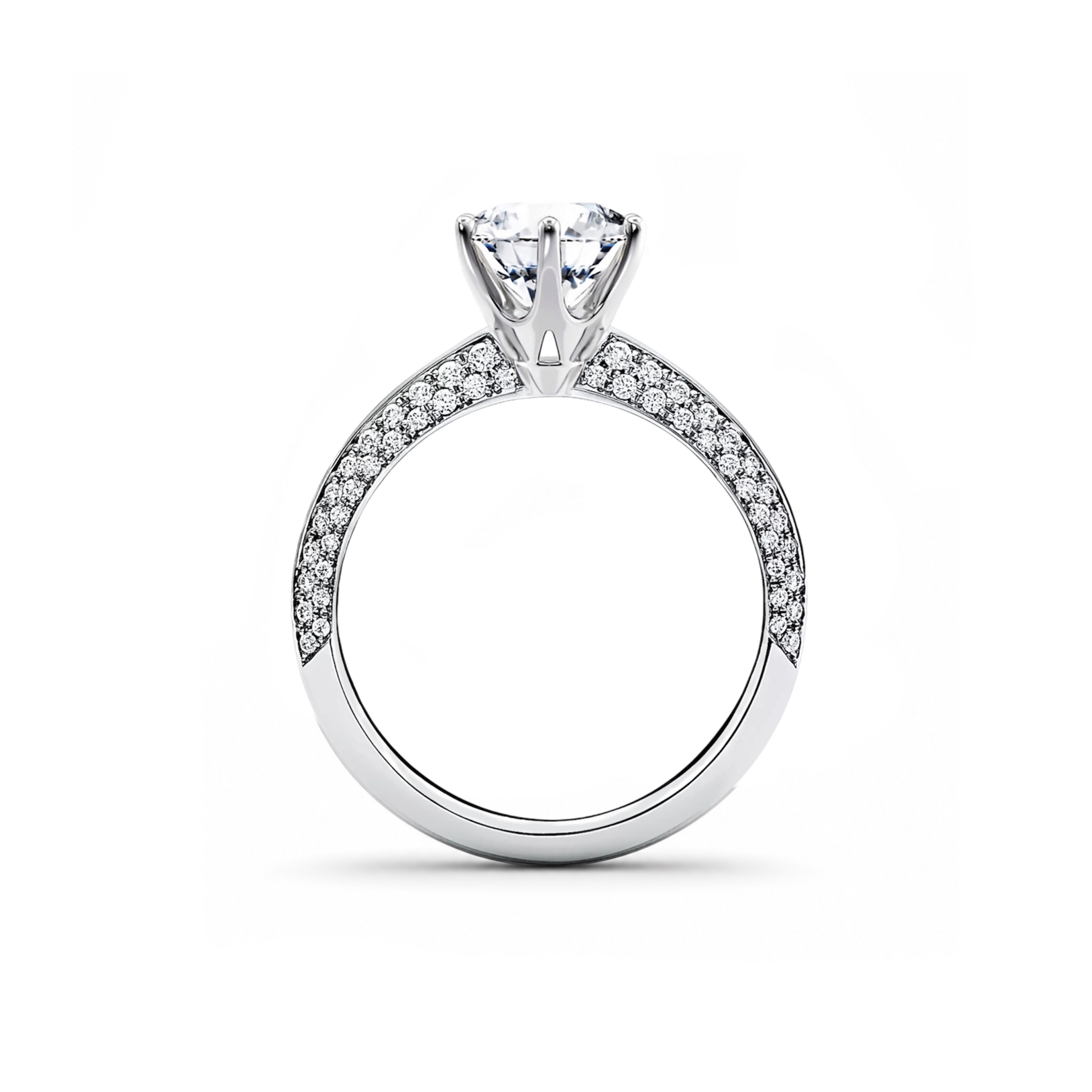 Anello solitario stile Tiffany con pavé di diamanti con diamante taglio rotondo — vista 2