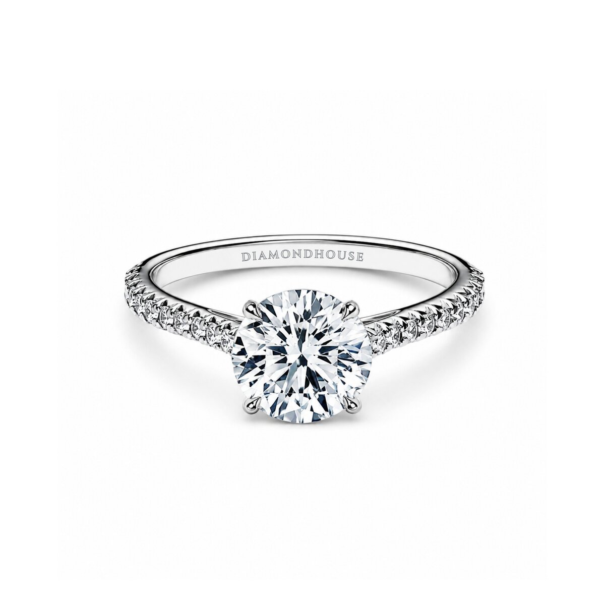 Anello solitario Artiglio stile Cartier con diamanti sul gambo