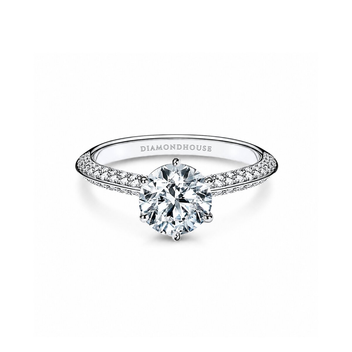 Anello solitario stile Tiffany con pavé di diamanti