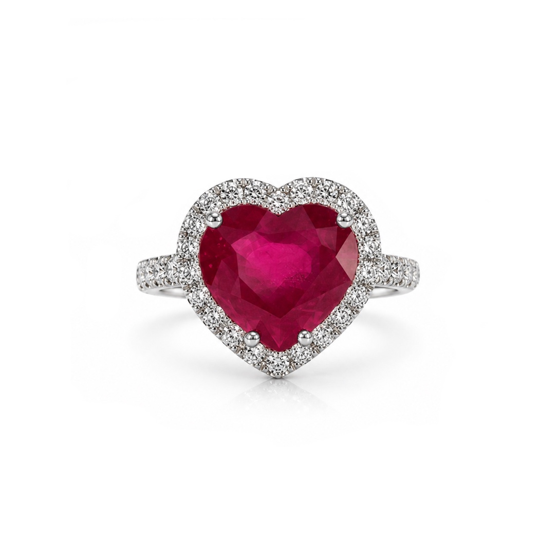 Anello Halo con Rubino taglio cuore