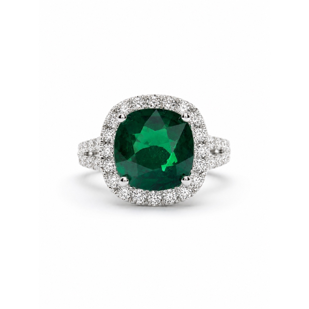 Anello Halo con Tsavorite taglio cuscino