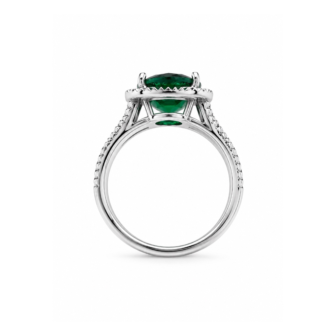 Anello Halo con Tsavorite taglio cuscino — Heritage, Diamond House Roma — vista 3