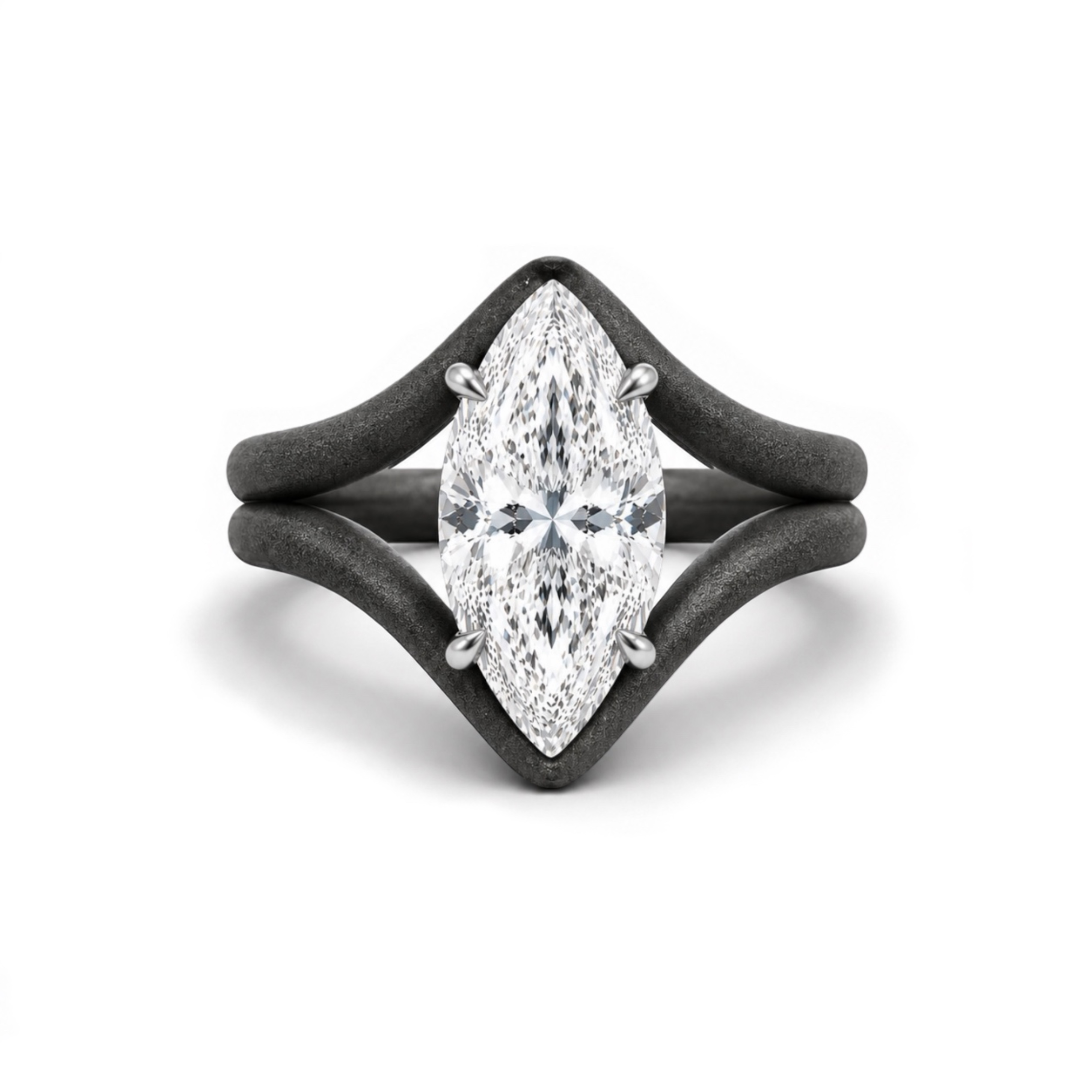 Titanium Marquise Diamond Double Ring