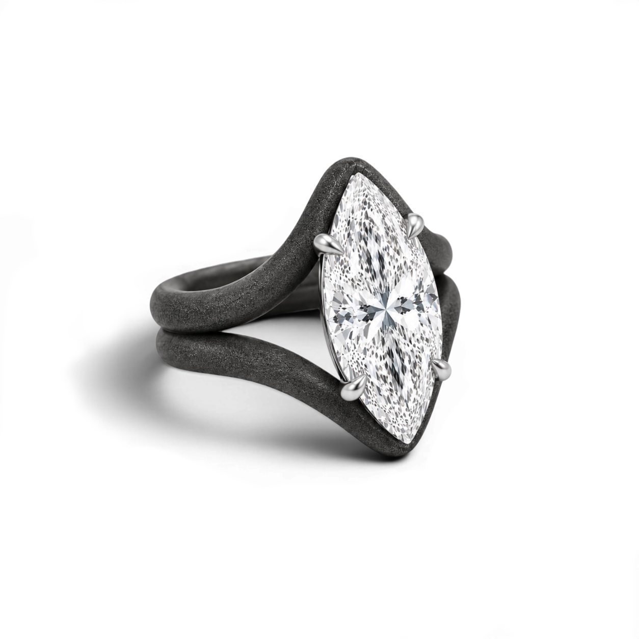 Titanium Marquise Diamond Double Ring — Titanium by LVC, Diamond House Roma — vista 3