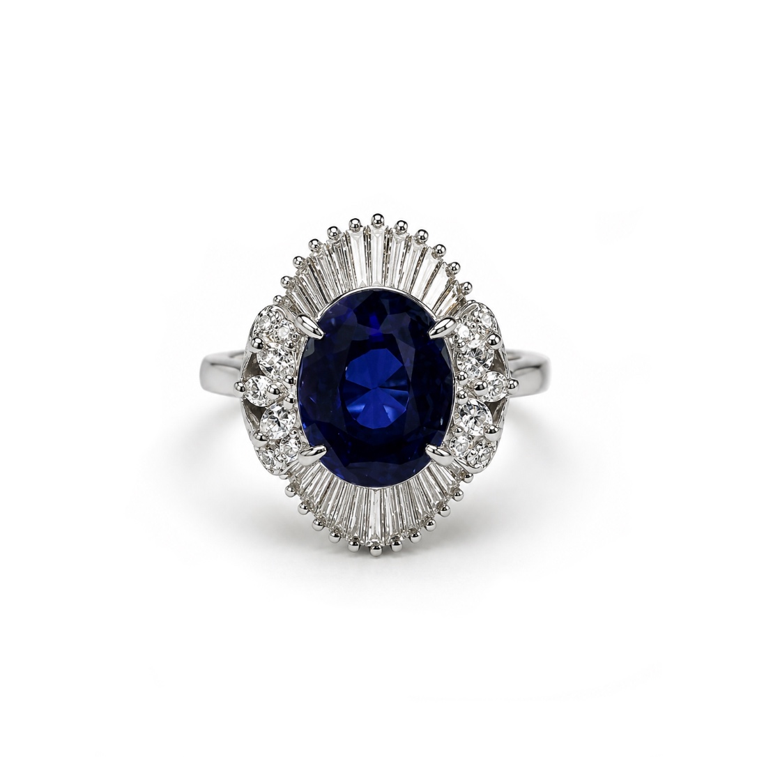 Anello Halo con Zaffiro taglio ovale