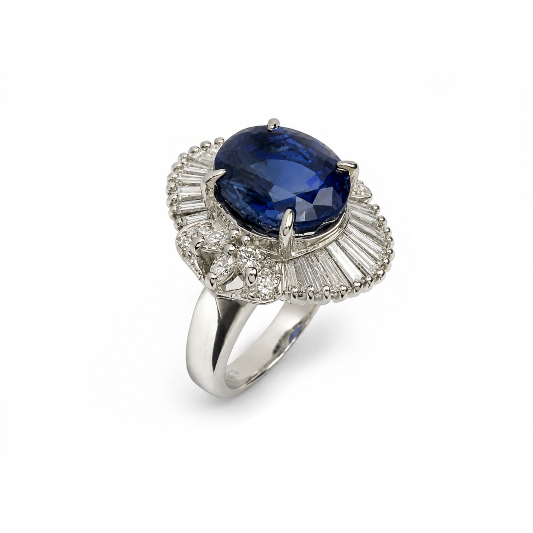 Anello Halo con Zaffiro taglio ovale — Heritage, Diamond House Roma — vista 2