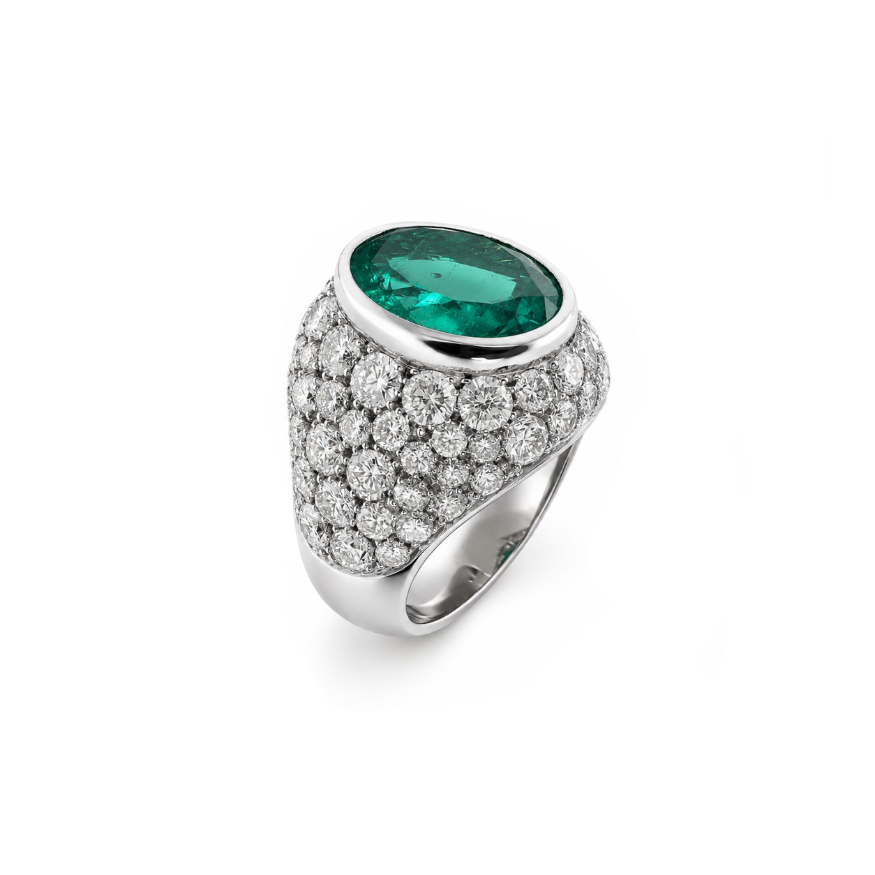 Anello con Smeraldo Colombiano taglio ovale e Diamanti — Heritage, Diamond House Roma — vista 2