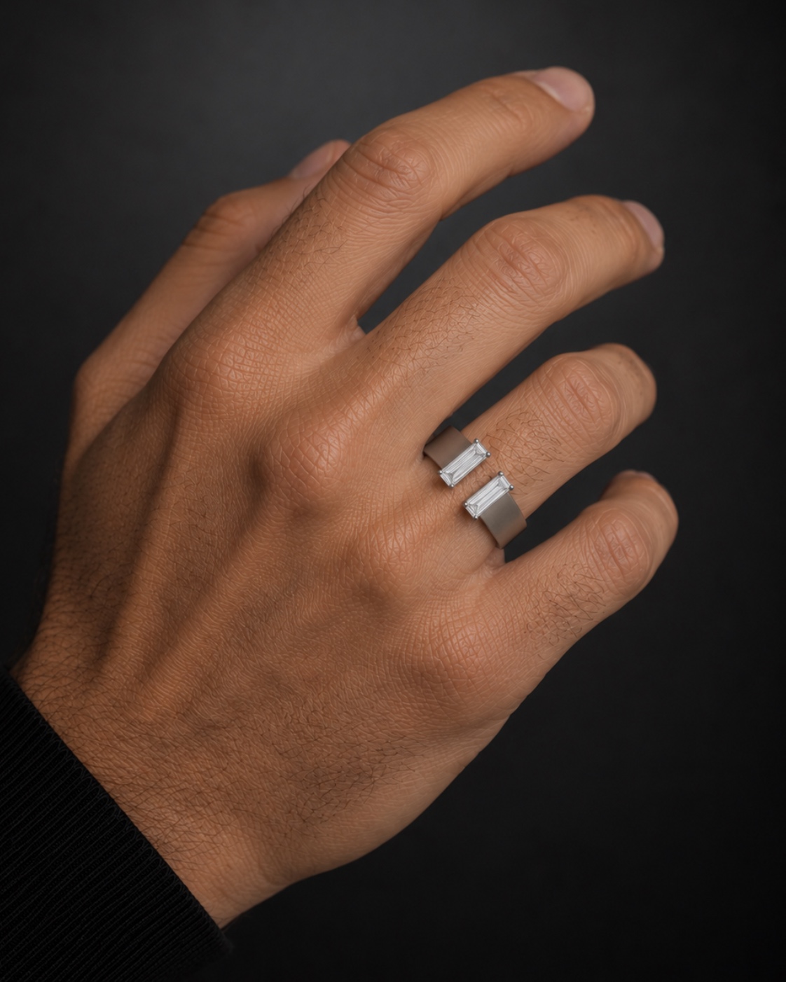 Titanium Open Band Baguette Diamond Ring — Titanium by LVC, Diamond House Roma — vista 3