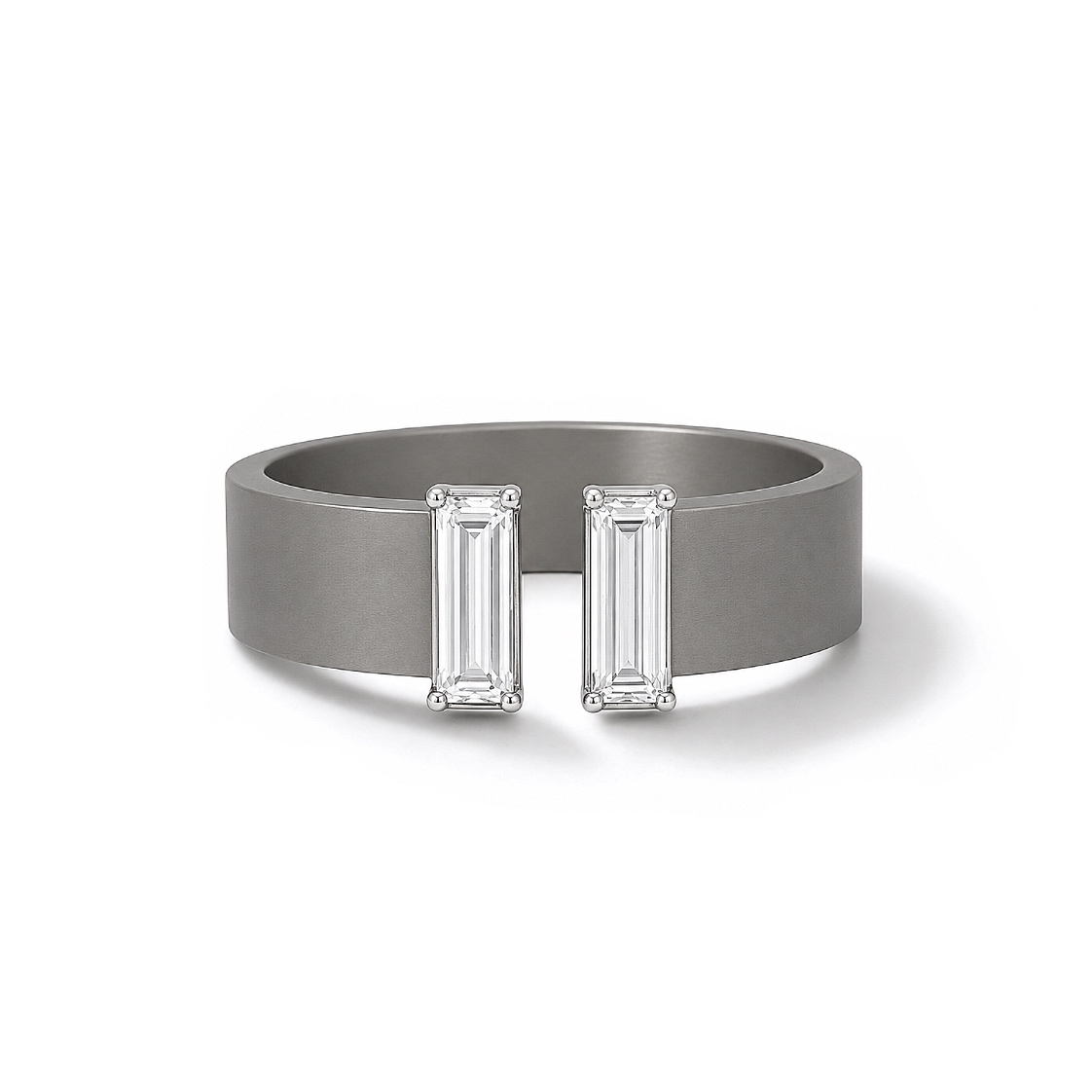 Titanium Open Band Baguette Diamond Ring