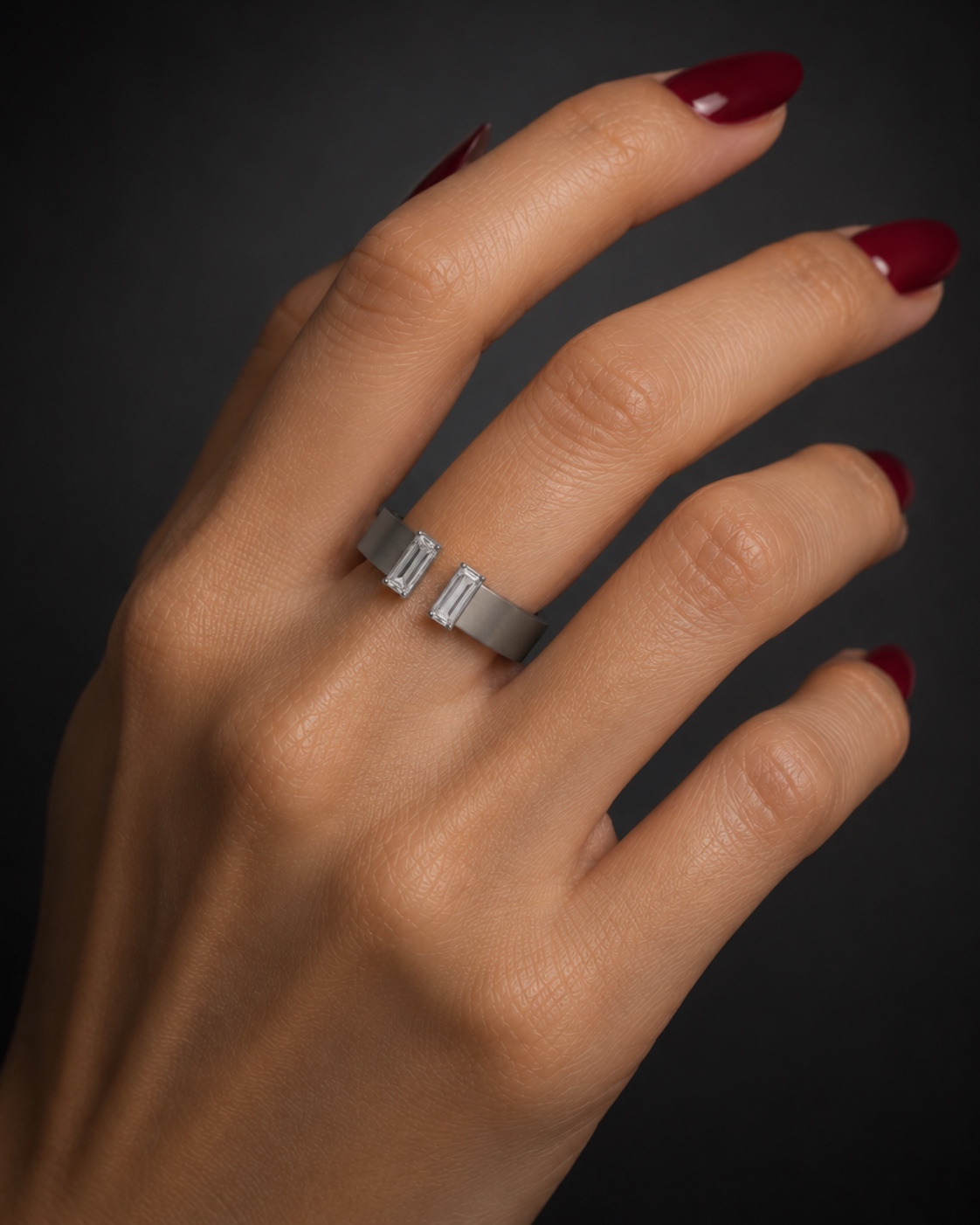 Titanium Open Band Baguette Diamond Ring — Titanium by LVC, Diamond House Roma — vista 2